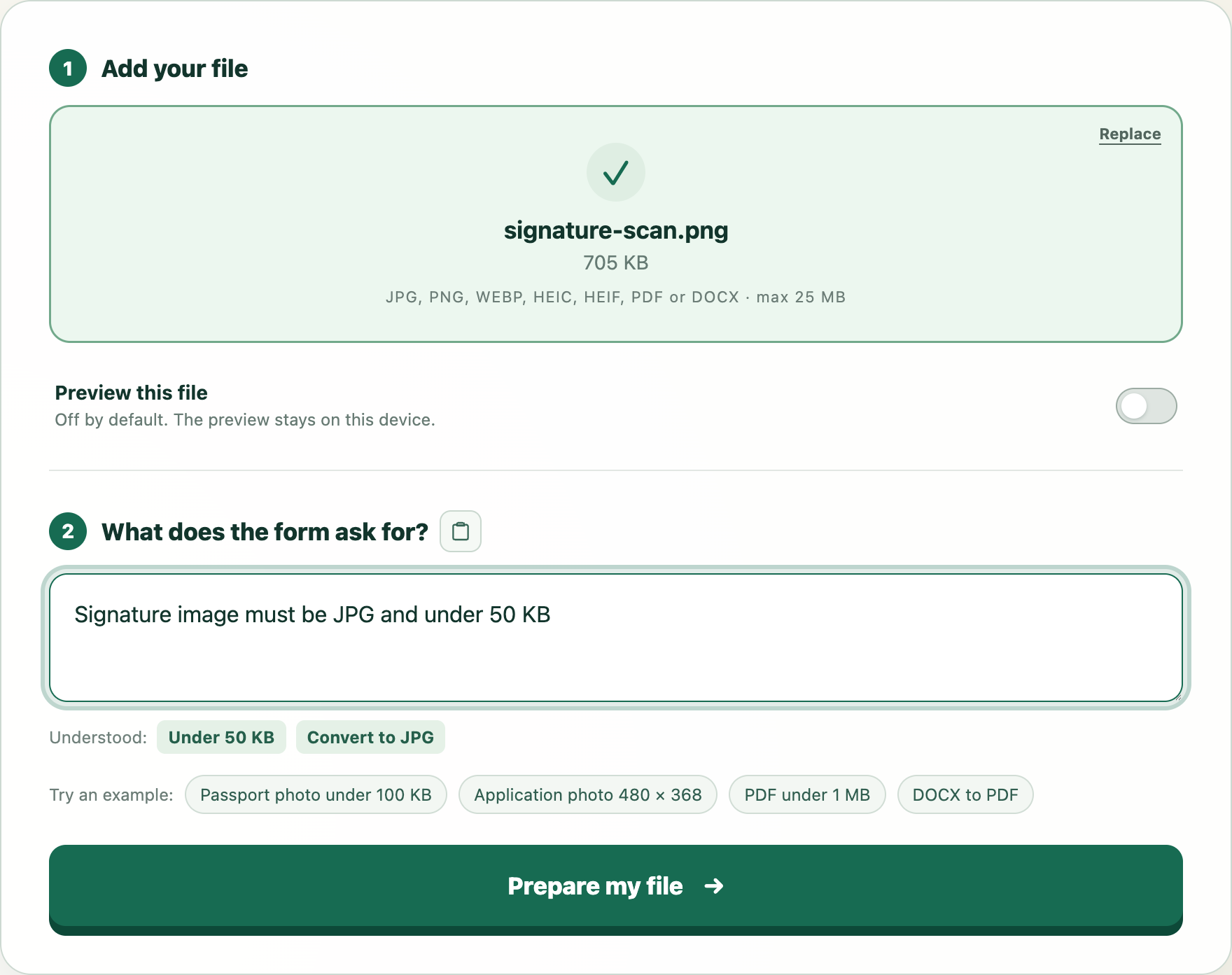 WhatTheFile understanding a signature image requirement under 50 KB